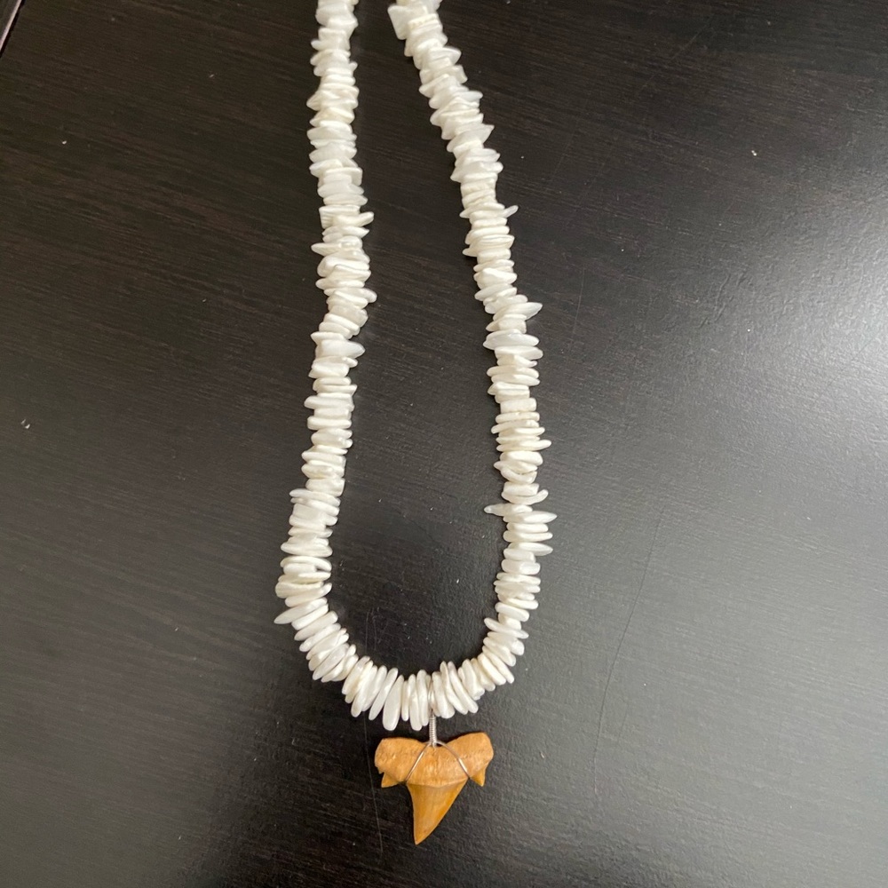 puka chip necklace with shark tooth!